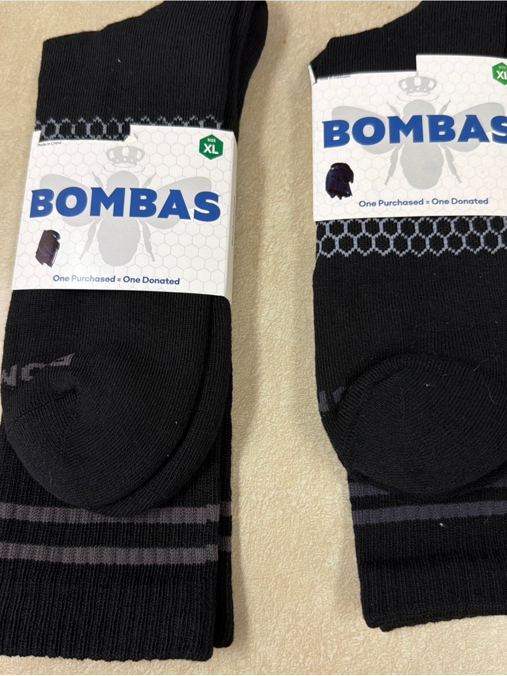 Bombas Black Crew Athletic Socks with Gray Stripe Detailing